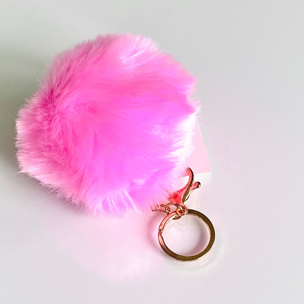 Pink Faux Fur Pompom Keychain